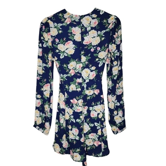 PRIVACY PLEASE Romper Women's Medium 2.5" Concord Floral Navy Long Sleeves Boho - Picture 7 of 13
